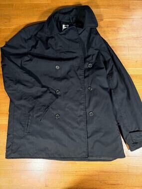 Gap Womens Trench Coat Medium Black Double Breasted Classic Jacket with Pockets